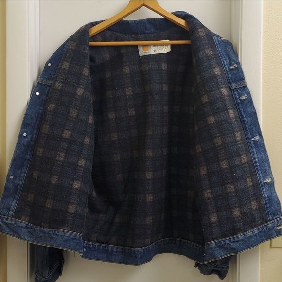 🔥🤩Rare Vintage carhartt flannel lined denim jacket size XL - Picture 2 of 7